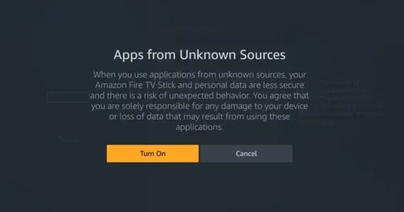 Fire TV Apps from Unknown Sources permission screen